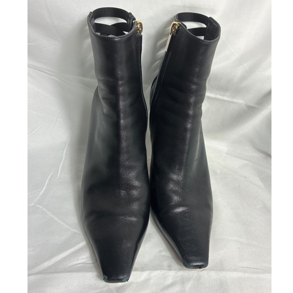 Jimmy Choo Black Leather Satin Cage Back Pointed Toe Ankle Boots Size 39 - Picture 6 of 9
